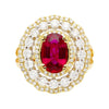 2,58 Karat Ovaler Thai-Rubin & Dreifacher Diamant-Halo Retro-Breitrahmen-Ring