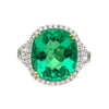 AGL Certified 7.36 Carat No Oil Coussin-Cut Émeraude Colombienne & diamants taille demi-lune Bague