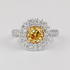 GIA Cert. 1.65 Carat Fancy Intense Yellow Diamond Double Halo Ring