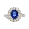 GIA-zertifizierter 2,18 Karat ovaler blauer Saphir & Diamant Platin Bypass Halo Ring