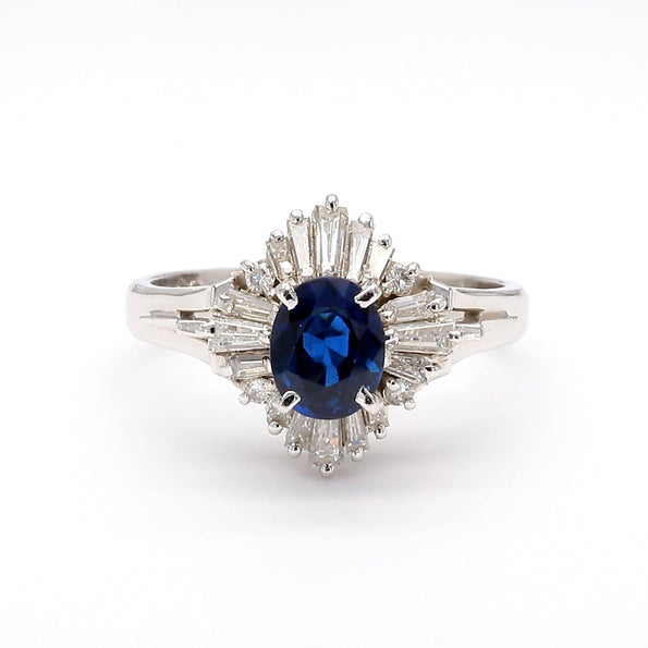 0.50 Carat Oval Sapphire & Baguette Diamond Ballerina Platinum Ring