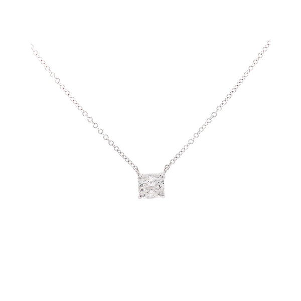 1 Carat Cushion-Cut Lab Grown Diamond Solitaire Pendant Necklace in 14K White Gold 16 Inch Chain