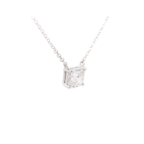 1 Carat Cushion-Cut Lab Grown Diamond Solitaire Pendant Necklace in 14K White Gold 16 Inch Chain