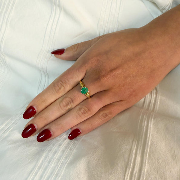 1 Carat Oval Cut Colombian Emerald 14K Gold Engagement Ring