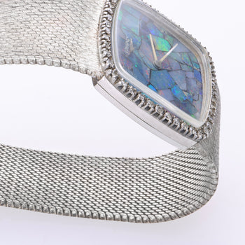 Vintage Longines Opal Mosaic Dial 34mm Diamond Bezel 18K White Gold Watch – Assay Jewelers