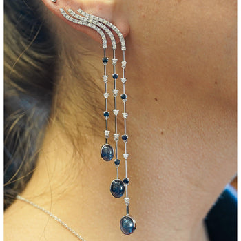 10 Carat Blue Sapphire & Diamond Dangle Drop Ear Climb Chandelier Earrings – Assay Jewelers