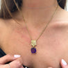 10 Carat Emerald Cut Amethyst and Diamond Pave 18K Gold Drop Pendant