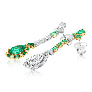 Boucles d’oreilles pendantes miroir en or 18K avec émeraude naturelle et diamants, 10 carats – Assay Jewelers