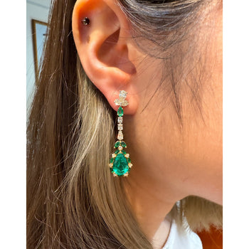 Boucles d'oreilles pendantes miroir en or 18K avec émeraudes naturelles et diamants de 10 carats – Assay Jewelers