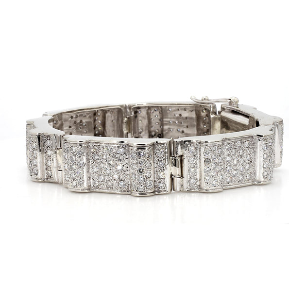 10.5 Carat Diamond Pave Rectangular Link 14K White Gold Mens Bracelet