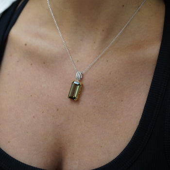 10.52 Carat Forrest Green Tourmaline Emerald Cut 18K Gold Pendant Necklace – Assay Jewelers