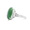 10.91 Carat Oval Jadeite Jade & Baguette Diamond Platinum Filigree Ring