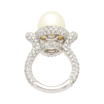 12.3MM SouthSea White Pearl and Round Cut Pave Diamond Ring in 18k White Gold – Assay Jewelers