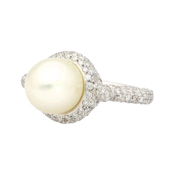 12.3MM SouthSea White Pearl and Round Cut Pave Diamond Ring in 18k White Gold – Assay Jewelers