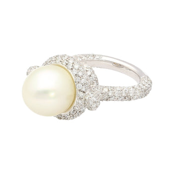 12.3MM SouthSea White Pearl and Round Cut Pave Diamond Ring in 18k White Gold – Assay Jewelers