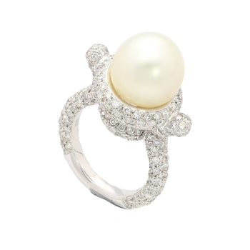 12.3MM SouthSea White Pearl and Round Cut Pave Diamond Ring in 18k White Gold – Assay Jewelers