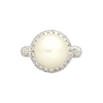 12.3MM SouthSea White Pearl and Round Cut Pave Diamond Ring in 18k White Gold – Assay Jewelers