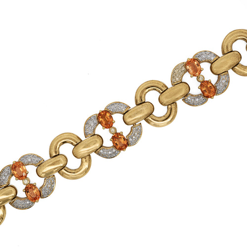12.75 Carat Oval Spessartine Garnet & Diamond 18K Gold Wide Oval Link Bracelet
