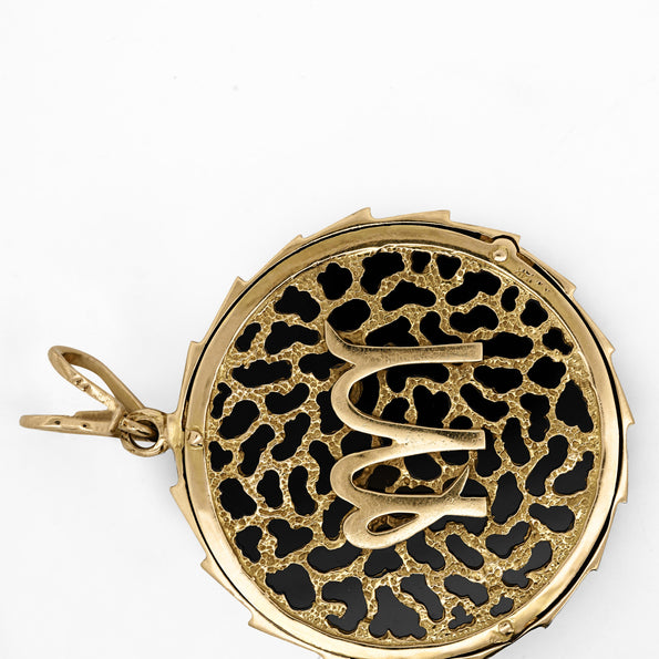 14K Gold Christian Medallion "Cupid" and Black Onyx Medallion Pendant