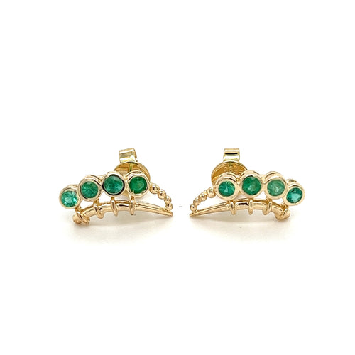 14K Gold Ear Climber Earrings With Emeralds