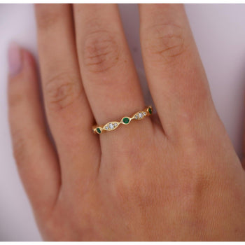 14K Gold Emerald and Lab Diamond Bezel Stacking 3MM Band Wave Ring – Assay Jewelers