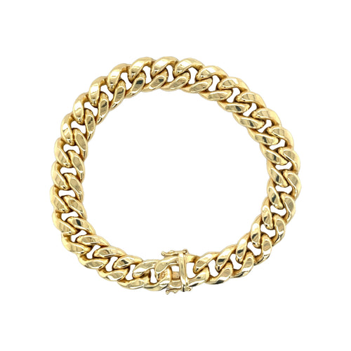 14K Gold Flat Cuban Link Chain Bracelet With Box Closure | 11.15MM - 9 Inch