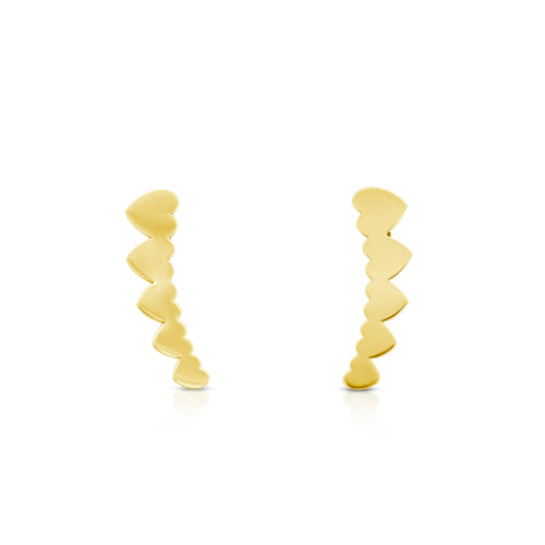 14K Gold Graduating Ear Climber Heart Earrings