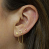 14K Gold Star and Moon with Connecting Chain Double Stud Earrings