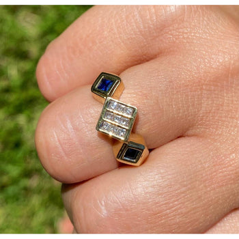 14K Gold Unisex Princess Cut Diamond and Blue Sapphire Cluster Ring – Assay Jewelers