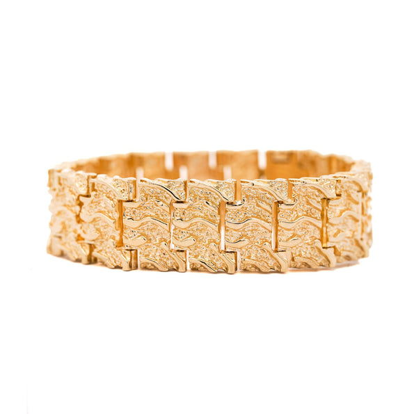 14K Solid Yellow Gold Nugget Link Mens Bracelet