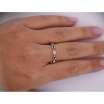 14K White Gold Bezel Blue Sapphire & Diamond Stack 3MM Band Ring – Assay Jewelers