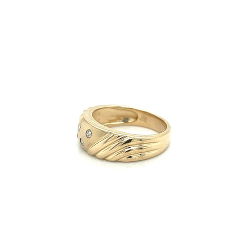 14K Yellow Gold Floating Diamond Textured and Matte Finished Ring Shank