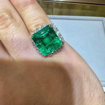 14.36 Carat Colombian Emerald AGL/GRS Certified & Diamond 18K Gold Cocktail Ring – Assay Jewelers