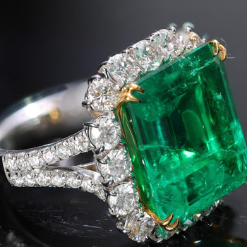 14.36 Carat Colombian Emerald AGL/GRS Certified & Diamond 18K Gold Cocktail Ring – Assay Jewelers
