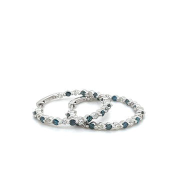 14k White Gold Inside Out Hoop Earrings with White & Blue Diamonds – Assay Jewelers