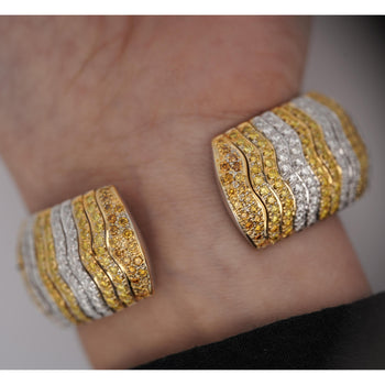 15 Carat Yellow & White Round Cut Diamond in 18K Cuff Bangle Bracelet – Assay Jewelers