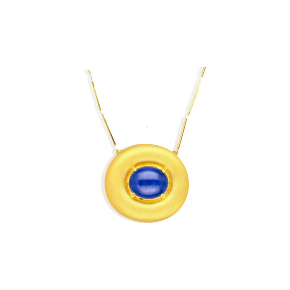 15.15 Carat Blue Star Sapphire 18K & 22K Bar Link Chain Retro Pendant Necklace