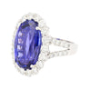 15.46 Carat Oval Cut Fine Tanzanite and Diamond Halo Ring in 18k White Gold With Split Shank Setting