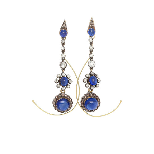 ~16 Carat Cabochon Cut Burma Sapphire AGL Certified and Diamond 14K Earrings