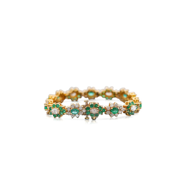 16.4 Carat Emerald & Diamond Vintage Cluster Link Bracelet
