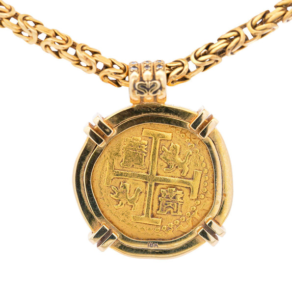 1712 Spanish 8 Escudo Cob Coin 1715 Fleet Wreck 22K & 18K Gold Pendant Necklace