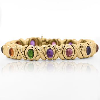 18K Gold Multi Color Gemstone Vintage Estate X Bezel Bracelet – Assay Jewelers