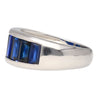 18K Solid White Gold Channel Set Baguette Cut Blue Sapphire Band Ring