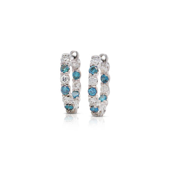 18K White Gold 0.50 CT Blue & White Diamond Inside Out Huggie Hoop Earrings – Assay Jewelers
