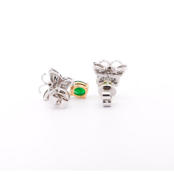 18K White Gold 2 Carat Cabochon Emerald and Diamond Butterfly Drops Earrings – Assay Jewelers