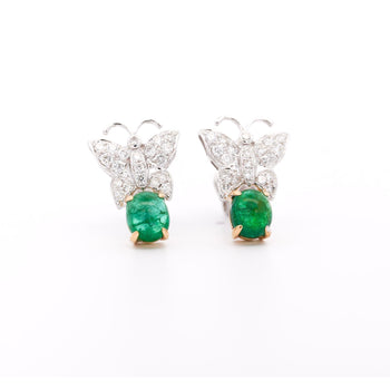 18K White Gold 2 Carat Cabochon Emerald and Diamond Butterfly Drops Earrings – Assay Jewelers