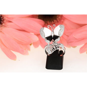 18K White Gold Butterfly Ring with Black Onyx, White Agate, and Round Cut Diamonds – Assay Jewelers