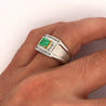 18K White Gold Emerald & Princess Cut Diamond Men's Ring