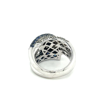 18K White Gold Natural Round Blue Sapphire and Brown Diamond 4 Row Pave Cluster Ring – Assay Jewelers