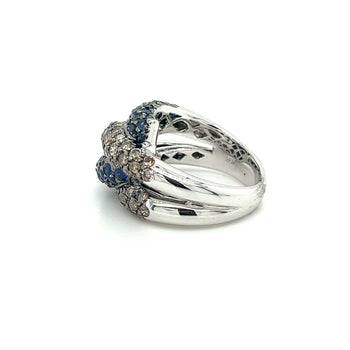 18K White Gold Natural Round Blue Sapphire and Brown Diamond 4 Row Pave Cluster Ring – Assay Jewelers